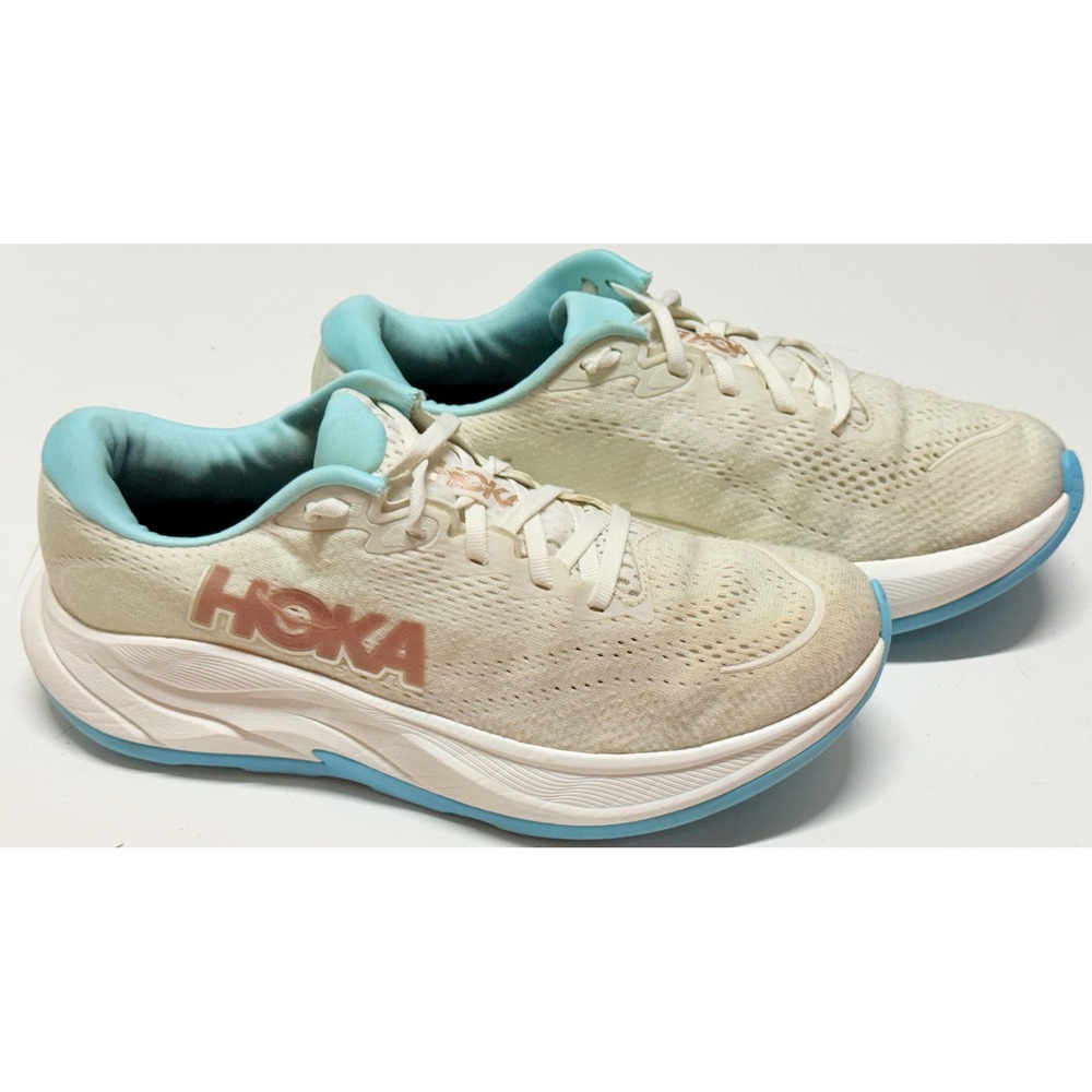 Hoka Rincon 4 Womens 9‎ Running Shoes White Blue Rose Gold 1155131 FTRS Sneakers